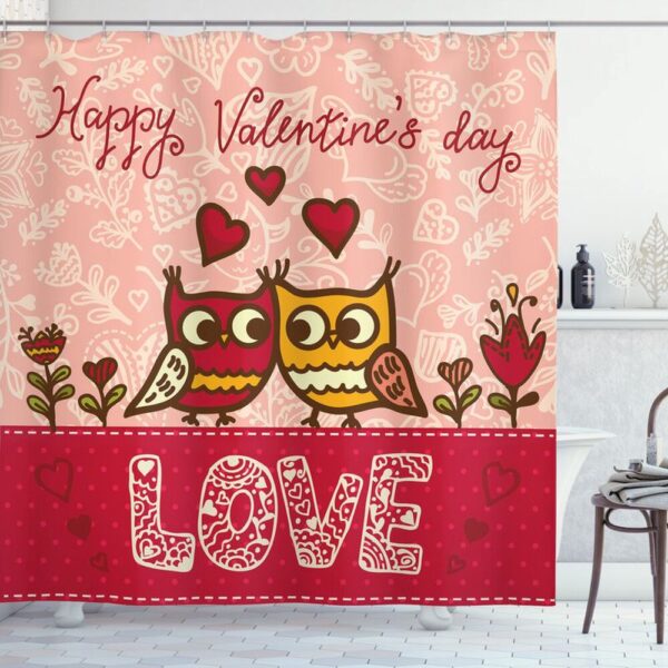 Valentine Shower Curtain, Valentines Owl Couple Shower Curtains Valentine Love Bathroom Set Romancecore Bathroom Home Decor