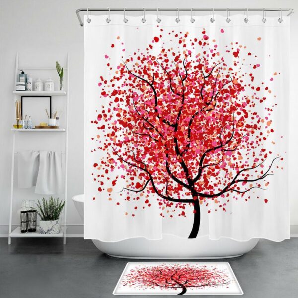 Valentine Shower Curtain, Valentins Day Bathroom Shower Curtain Tree With Hearts Bathroom Decor Loving Couple Home Bath Decor