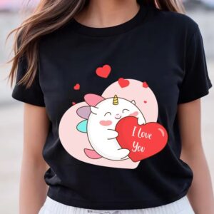 Valentine T-Shirt, Cute Lovely Unicorn Valentine T-Shirt,…