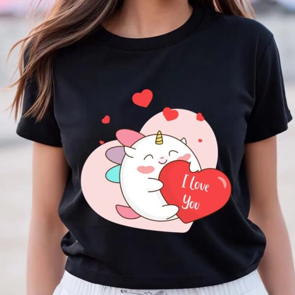 Valentine T-Shirt, Cute Lovely Unicorn Valentine T-Shirt, Valentine Day Shirt