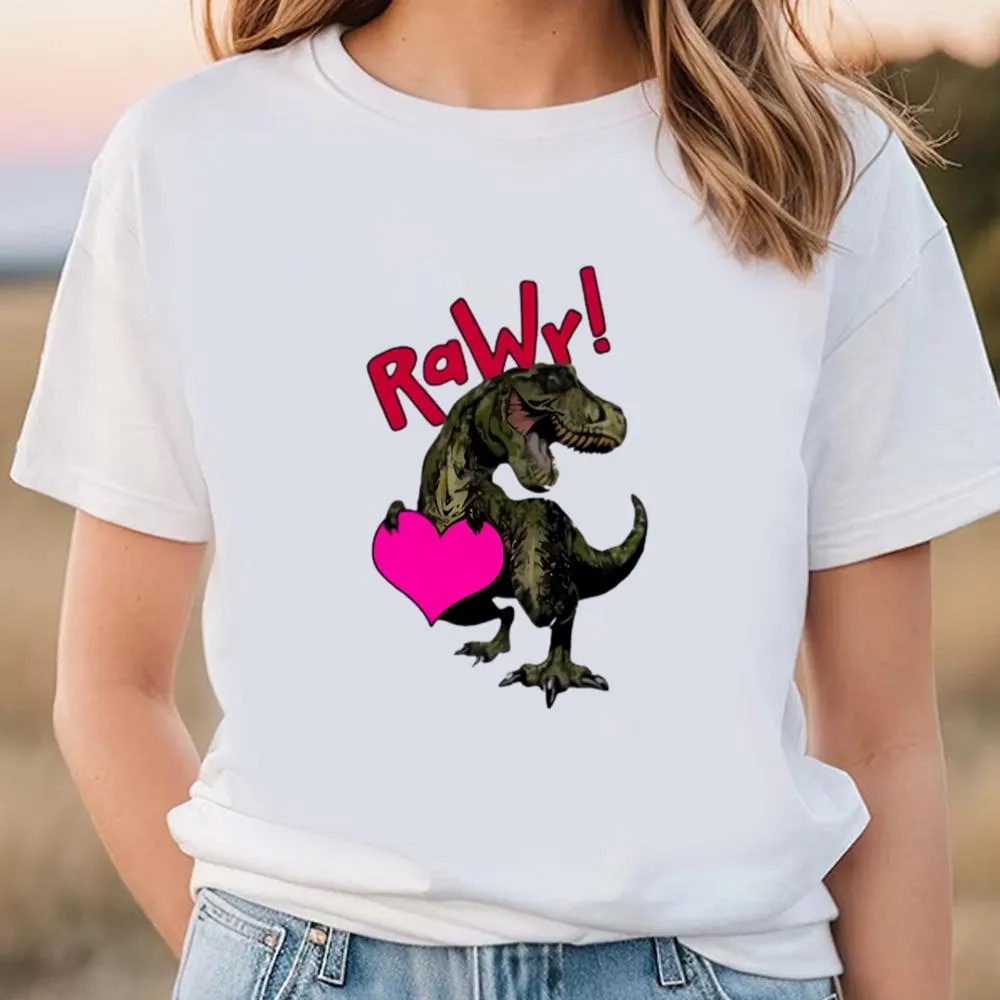 Valentine T-Shirt, Cute T-Rex Valentines Day Illustration T-Shirt, Valentine Day Shirt