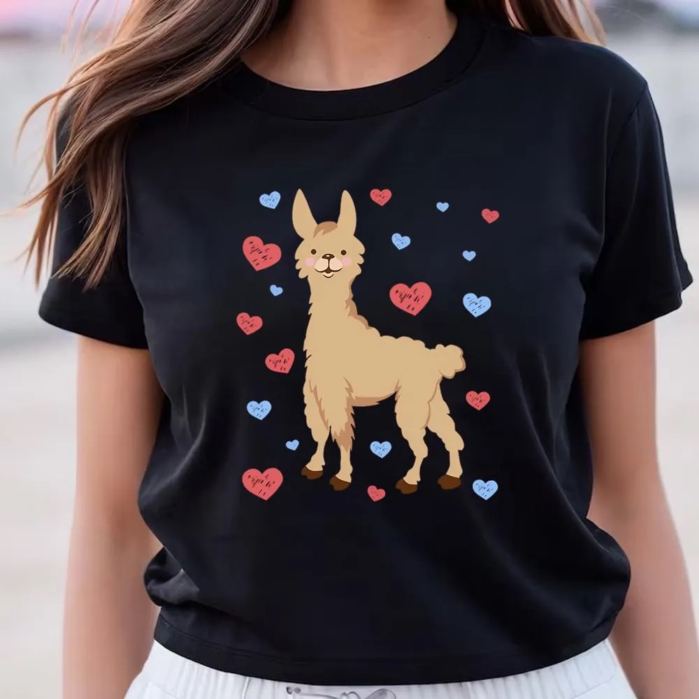 Valentine T-Shirt, Cute and Cuddly Llama Love Valentines Day Heart T-Shirt, Valentine Day Shirt
