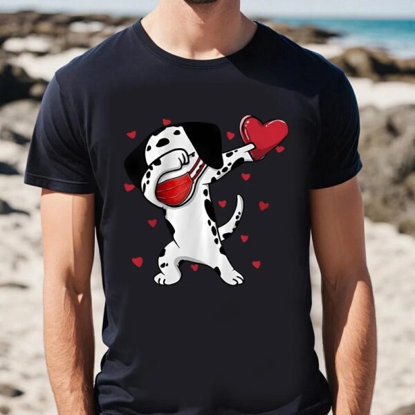 Valentine T-Shirt, Dalmatian Face Mask Dab Dance Valentine Dog T-Shirts, Valentine Day Shirt