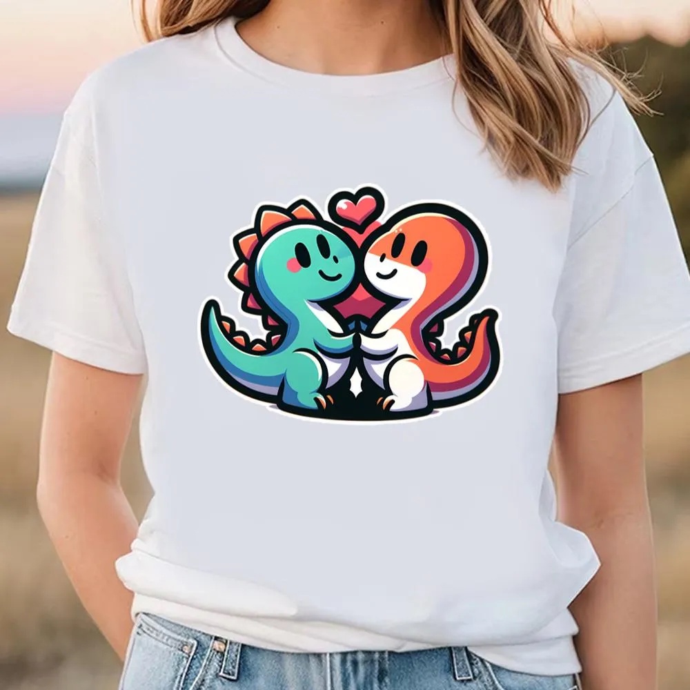 Valentine T-Shirt, Dinosaur Couple Cartoon Valentine T-Shirt, Valentine Day Shirt