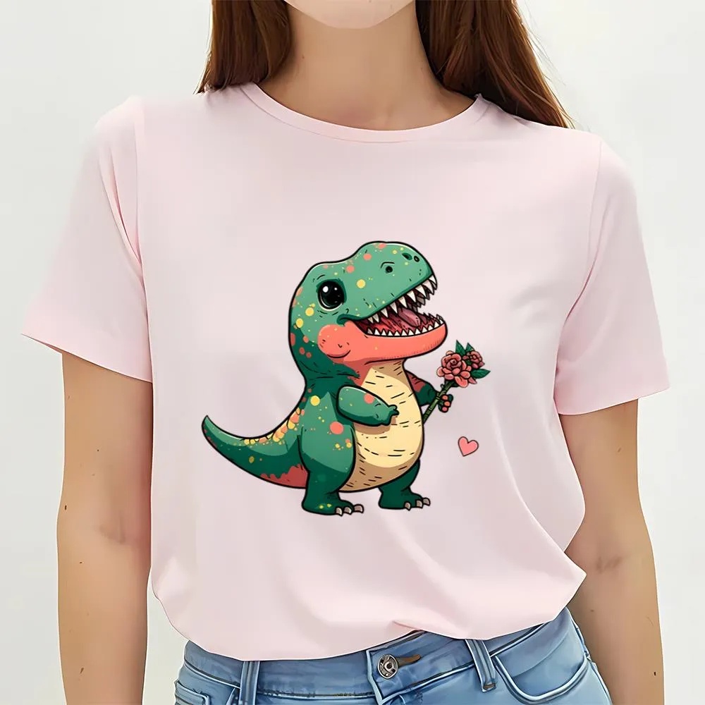 Valentine T-Shirt, Fatty Tiny T-Rex with Roses Valentine T-Shirt, Valentine Day Shirt