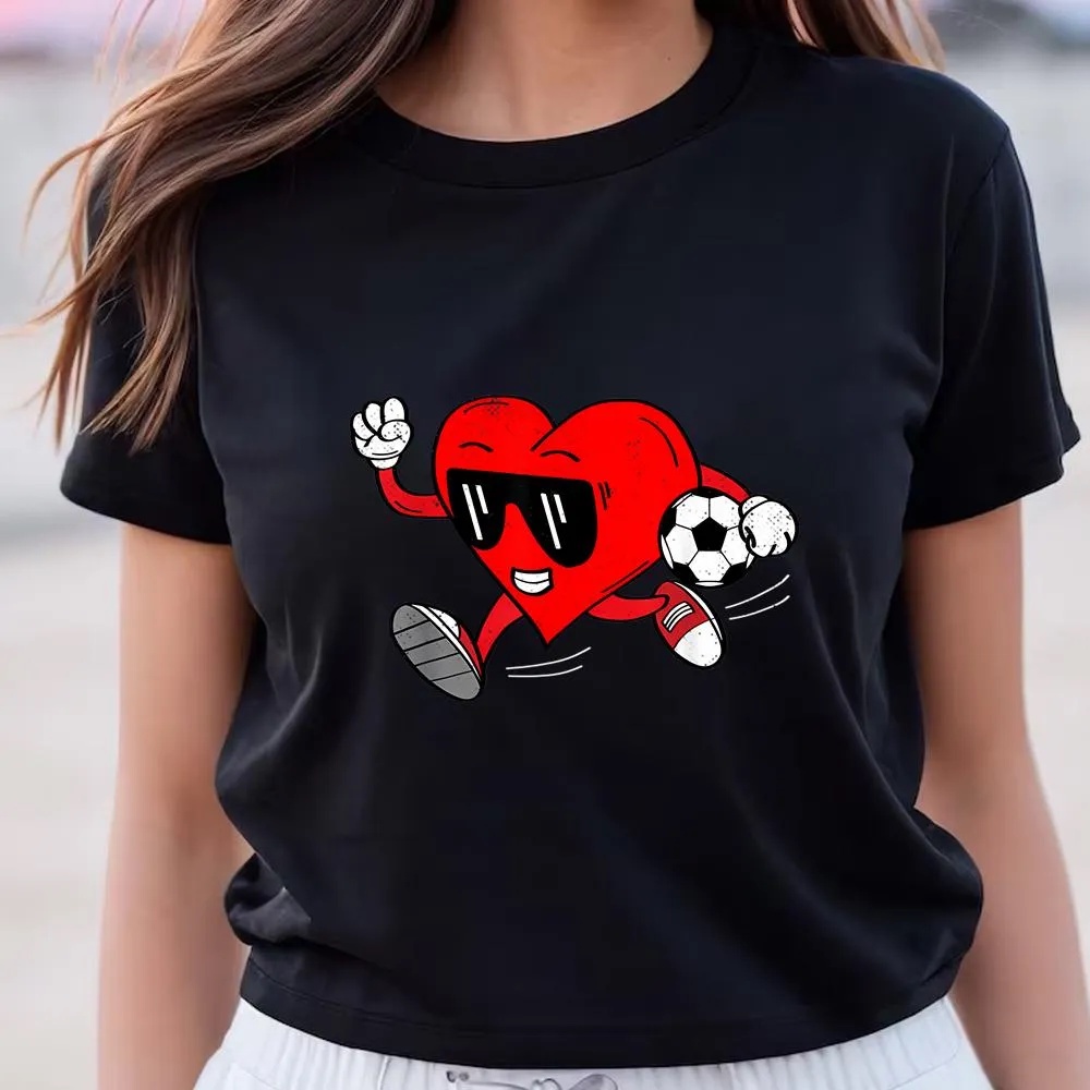 Valentine T-Shirt, Funny Heart Soccer Football Valentine’s Day Love Sports Boys T-Shirt, Valentine Day Shirt