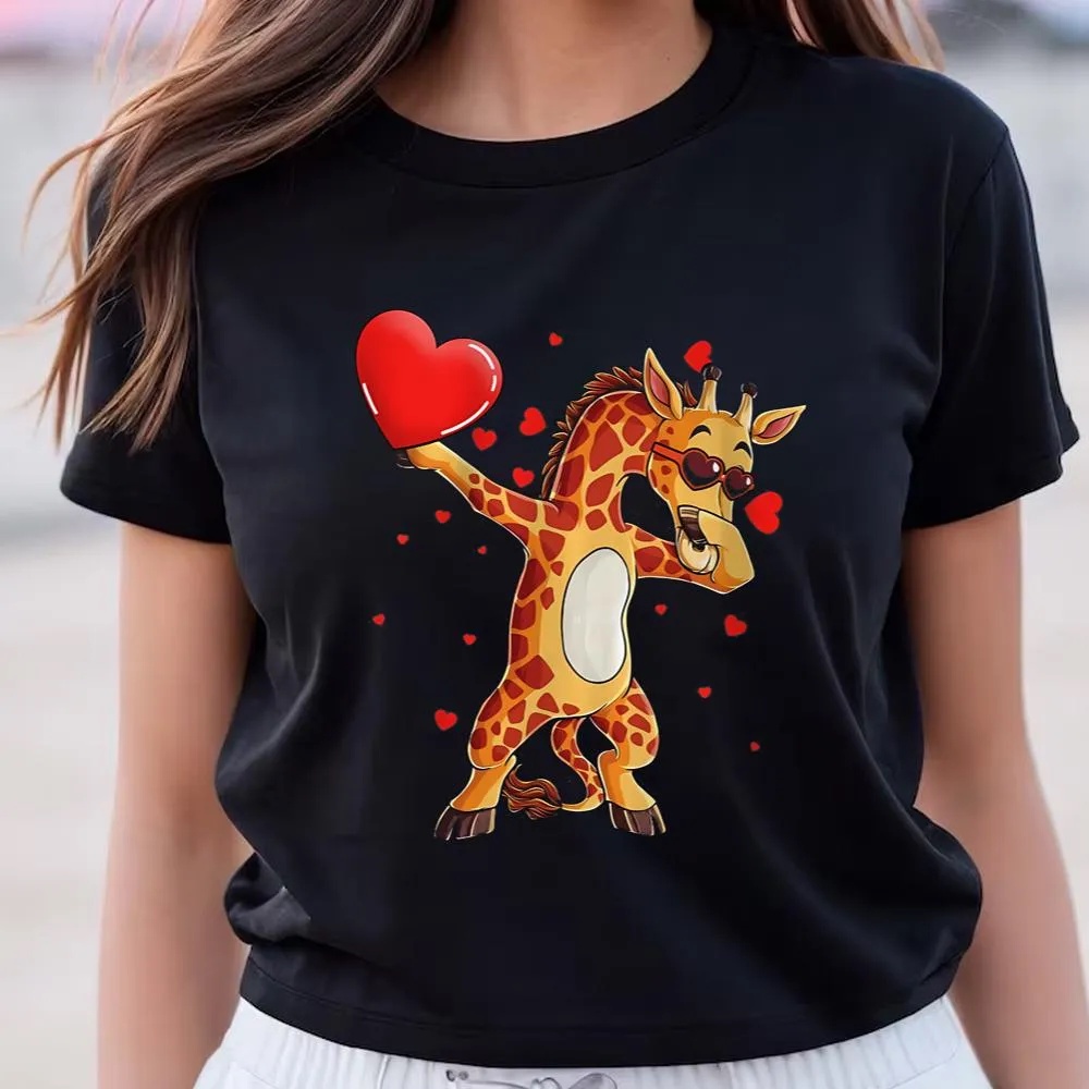 Valentine T-Shirt, Giraffe Lover Turtle Funny Dab Dance Valentine Day Giraffe Lover T-Shirts, Valentine Day Shirt