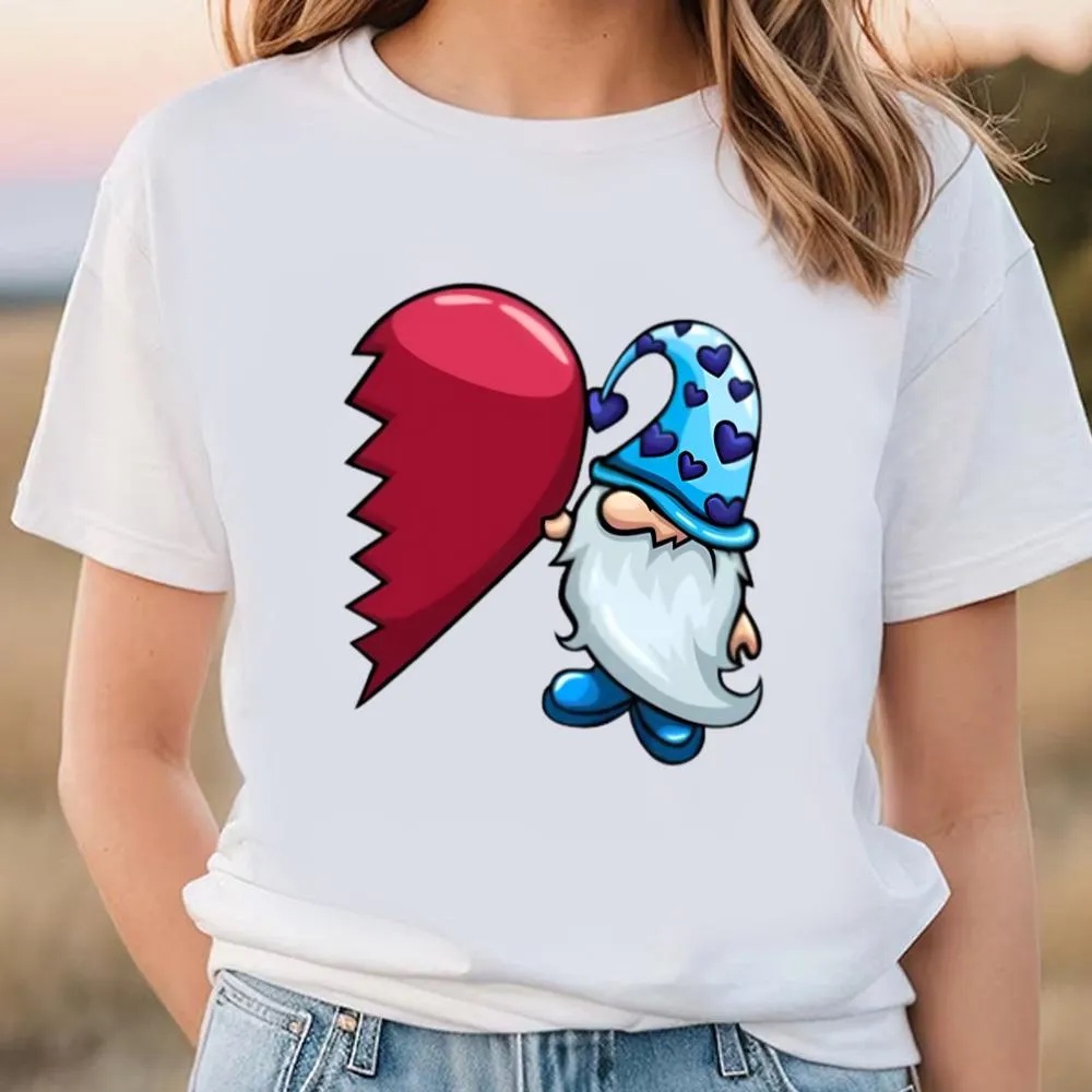 Valentine T-Shirt, Gnome Valentines Blue T-Shirt, Valentine Day Shirt
