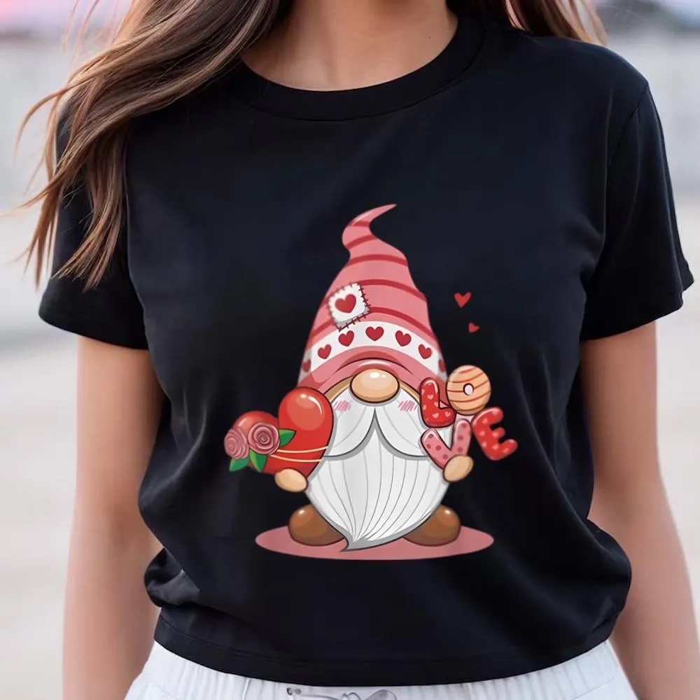 Valentine T-Shirt, Happy Valentine Day Gnome With Leopard Sunflower Valentine T-Shirt