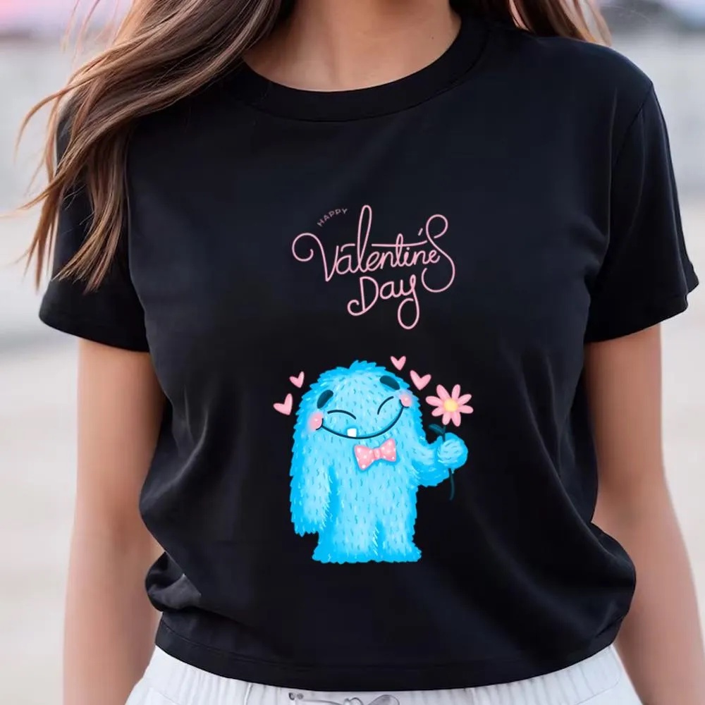 Valentine T-Shirt, Happy Valentine Day Monster Flower Valentine T-Shirt, Valentine Day Shirt