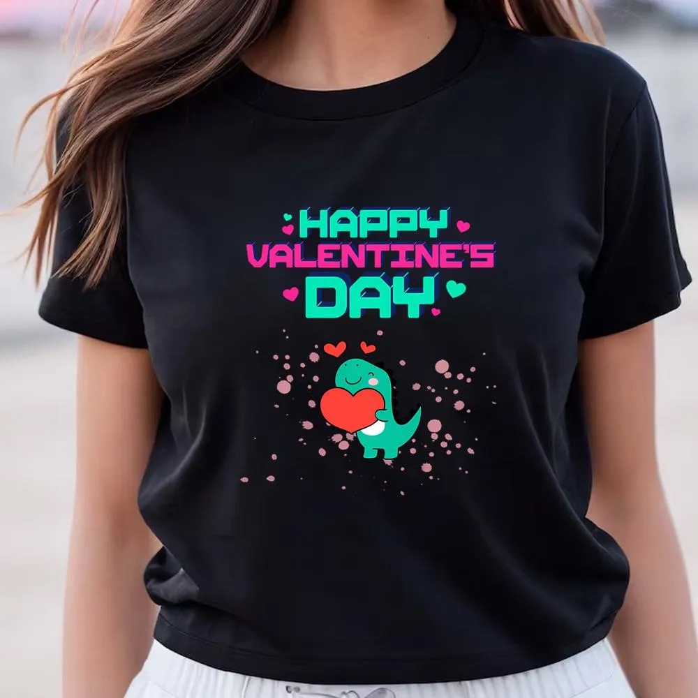 Valentine T-Shirt, Happy Valentines Day Dinosaur T-Shirt, Valentine Day Shirt