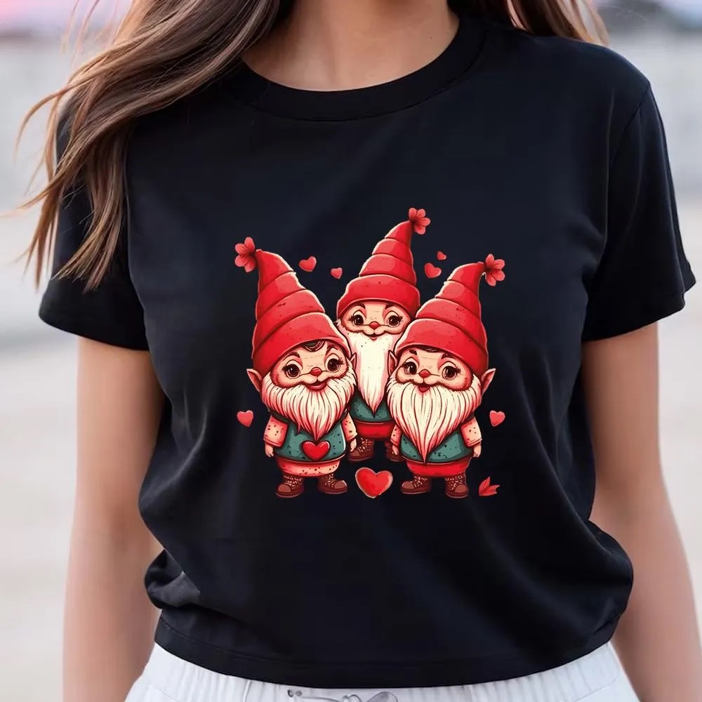 Valentine T-Shirt, Happy Valentines Day For Women With Gnomes T-Shirt, Valentine Day Shirt