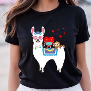 Valentine T-Shirt, Heart Mask Sloth Riding Llama…