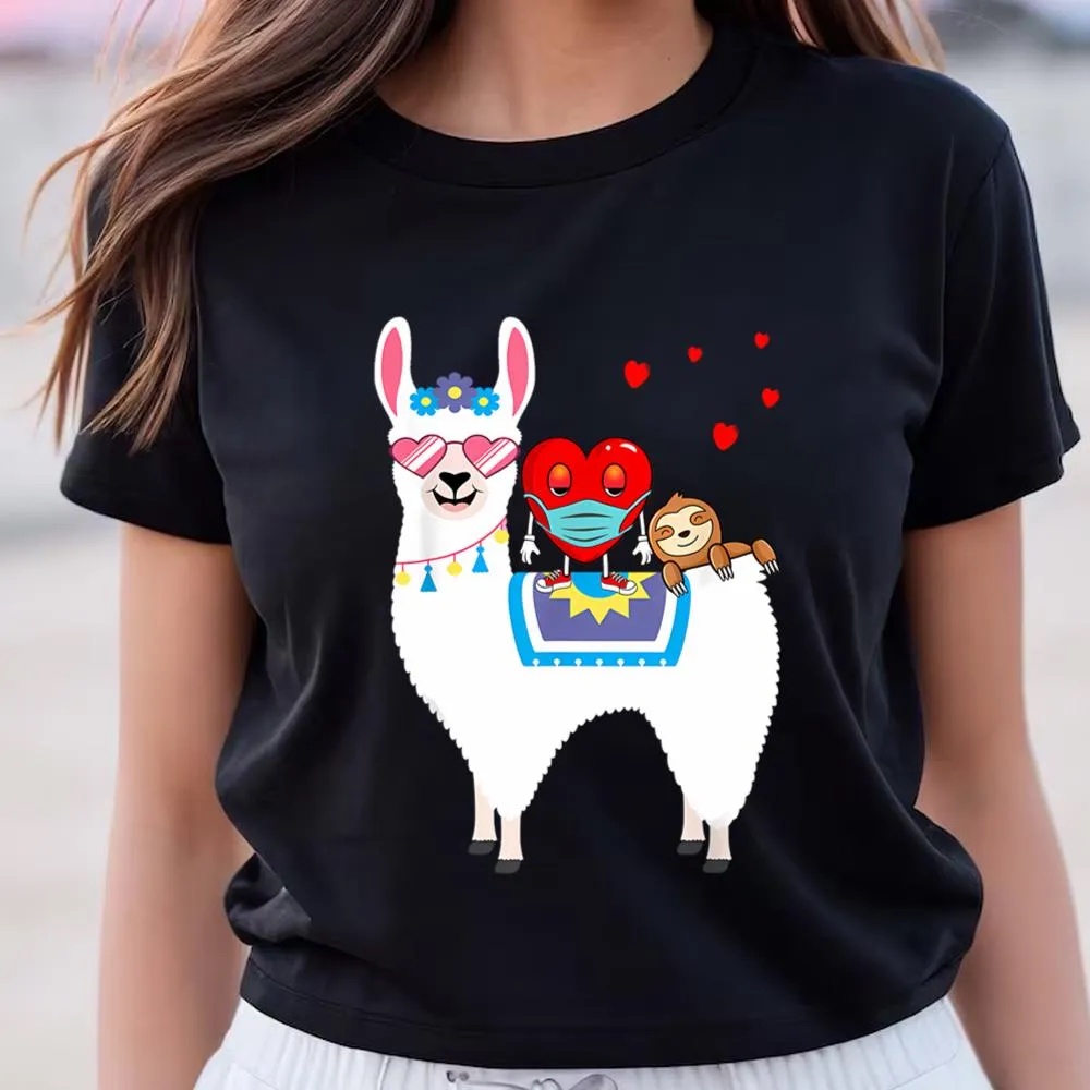 Valentine T-Shirt, Heart Mask Sloth Riding Llama Valentine Day Love Gift T-Shirt, Valentine Day Shirt