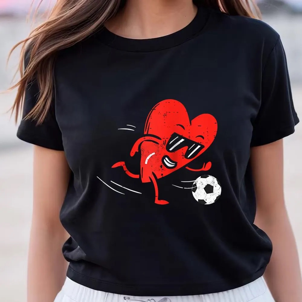Valentine T-Shirt, Heart Playing Football Valentines Day Soccer Sports Boys Raglan Baseball Shirt, Valentine Day Shirt