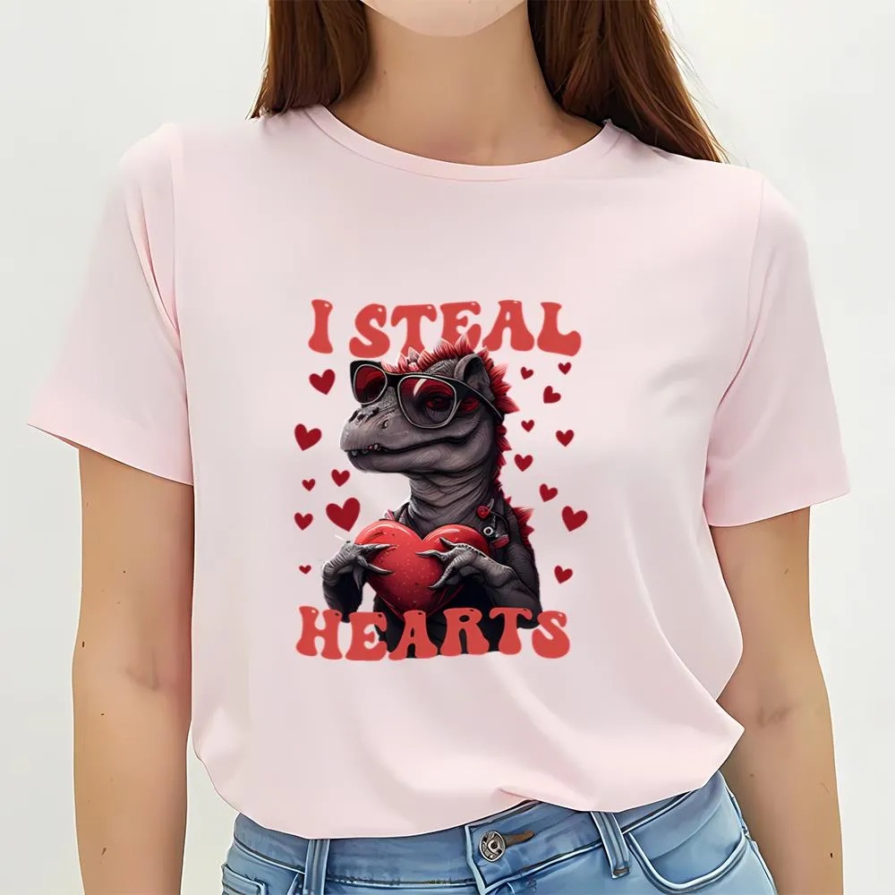 Valentine T-Shirt, Heart Thief Dinosaur Valentine Day T-Shirt, Valentine Day Shirt