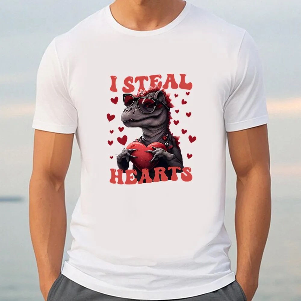 Valentine T-Shirt, Heart Thief Dinosaur Valentine Day T-Shirt, Valentine Day Shirt
