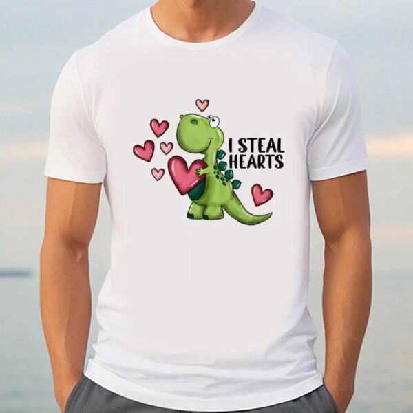 Valentine T-Shirt, I Steal Hearts Dinosaur Valentines Day T-Shirt, Valentine Day Shirt