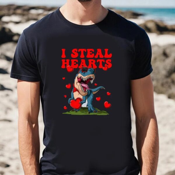 Valentine T-Shirt, I Steal Hearts Valentines Day Cute Dinosaur T-Shirt, Valentine Day Shirt