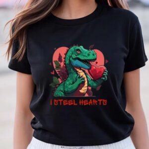 Valentine T Shirt I Steal Hearts Valentines Day Dinosaur Romantic T Rex Holding A Heart Of Love T Shirt 1 klcxdr.jpg