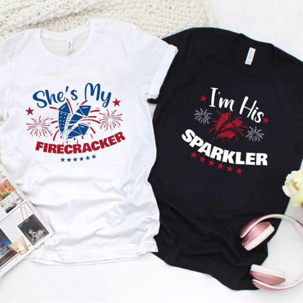 Valentine T-Shirt, Matching Outfits Set, 4Th Of July Matching Outfits Set Shes My Firecracker & Im His Sparkler