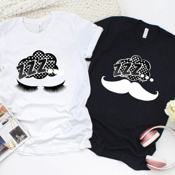 Valentine T-Shirt, Matching Outfits Set, Adorable Mustache & Eyelash Couples Matching Set Ideal Anniversary Gift