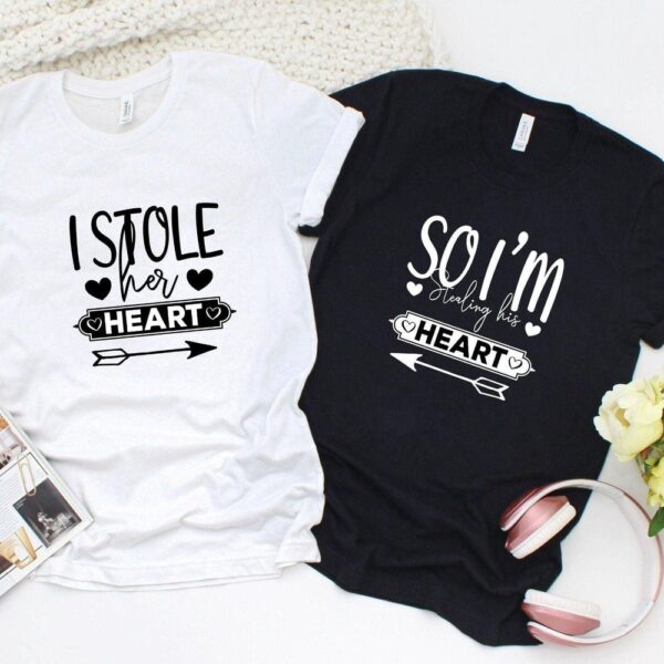 Valentine T-Shirt, Matching Outfits Set, Adorable Stealing Hearts Valentines Pair Perfectly Matching Outfits Set For Couples