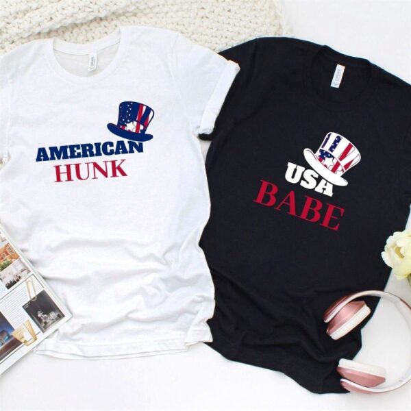 Valentine T-Shirt, Matching Outfits Set, American Hunk Usa Babe Fourth Of July Matching Outfits Set, 4Th Of July His & Her Gifts