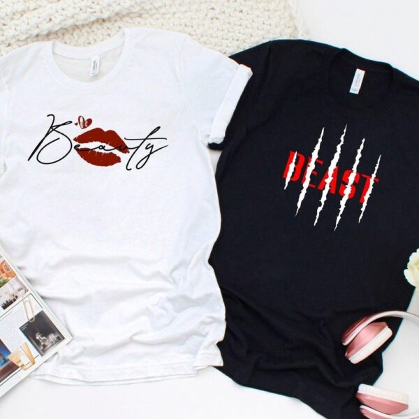 Valentine T-Shirt, Matching Outfits Set, Beauty And Beast Matching Set His & Hers Couple Outfits