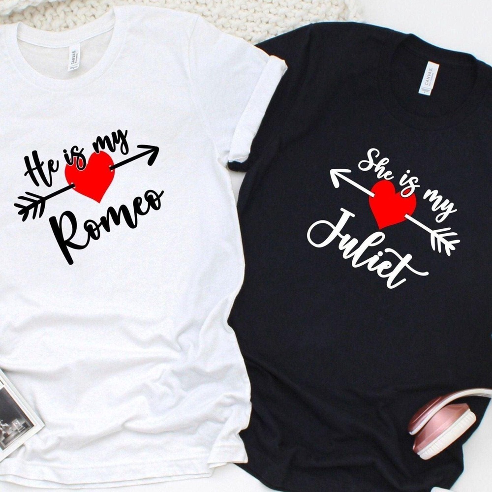 Valentine T-Shirt, Matching Outfits Set, He & She Matching Outfits Romeo & Juliet Set Ideal Couples Present, Cozy & Stylish