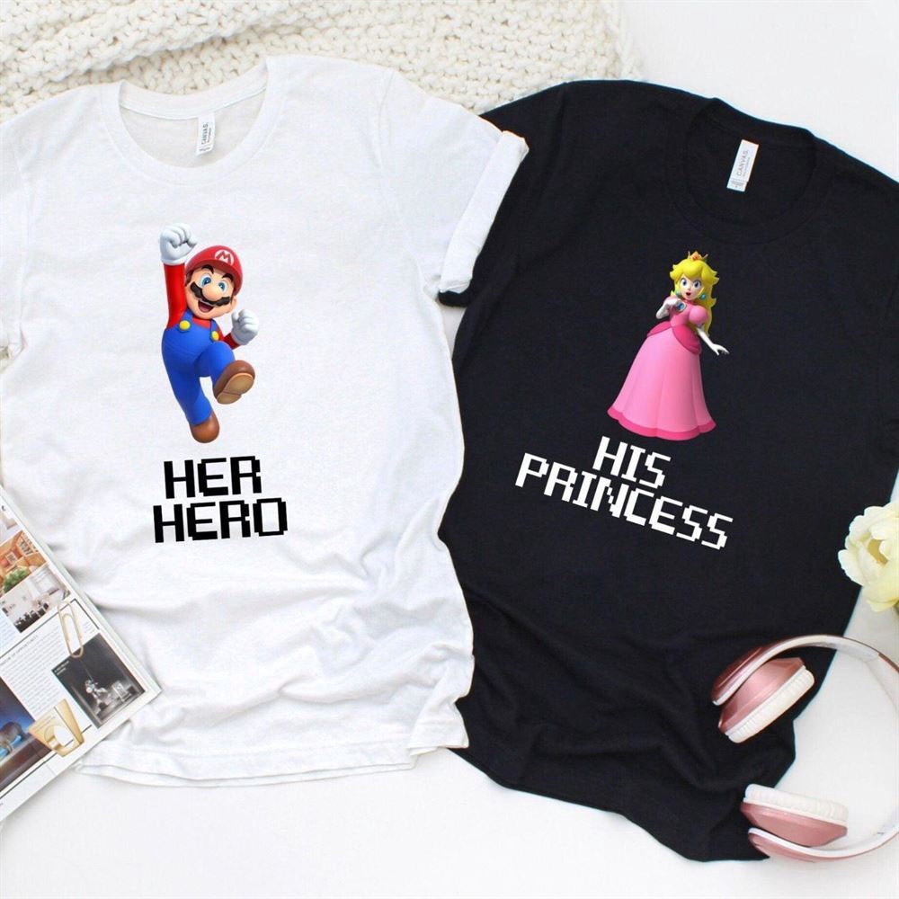 Valentine T-Shirt, Matching Outfits Set, Her Hero, His Princess Super Mario Matching Outfits For Gaming Couples