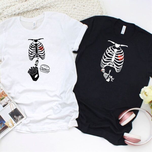 Valentine T-Shirt, Matching Outfits Set, Skeleton X Ray Matching Outfits Humorous Maternity Halloween Photoshoot Idea For First Time Parents