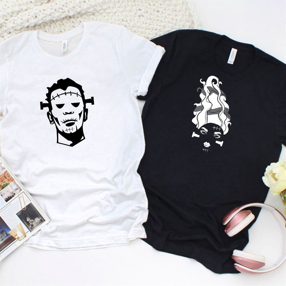 Valentine T-Shirt, Matching Outfits Set, Spooky Frankenstein And Monster Girl Face Matching Set, Halloween Party Couple Outfits