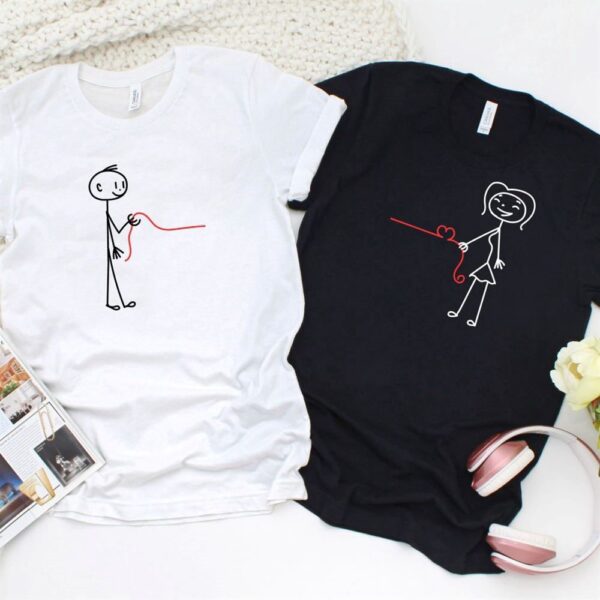Valentine T-Shirt, Matching Outfits Set, Stick Boy & Girl Heart Line Matching Outfits Perfect Couples Gift For Valentines Day