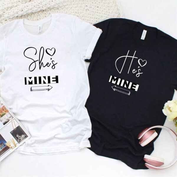 Valentine T-Shirt, Matching Outfits Set, Valentines Special Adorable Hes Mine, Shes Mine Couples Matching Outfits Set