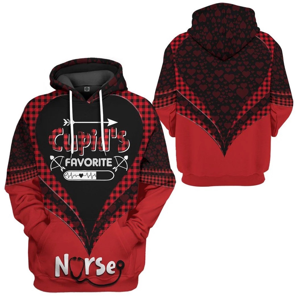 Valentines Day Hoodie, 3D Cupid’s Favorite Nurse Valentine Custom Hoodie Apparel Valentines Day Hoodie, 3D Cupid’s Favorite Nurse Valentine Custom Hoodie Apparel