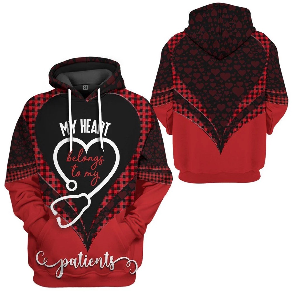 Valentines Day Hoodie, 3D My Heart Belongs To My Patients Nurse Valentine Custom Hoodie Apparel Valentines Day Hoodie, 3D My Heart Belongs To My Patients Nurse Valentine Custom Hoodie Apparel