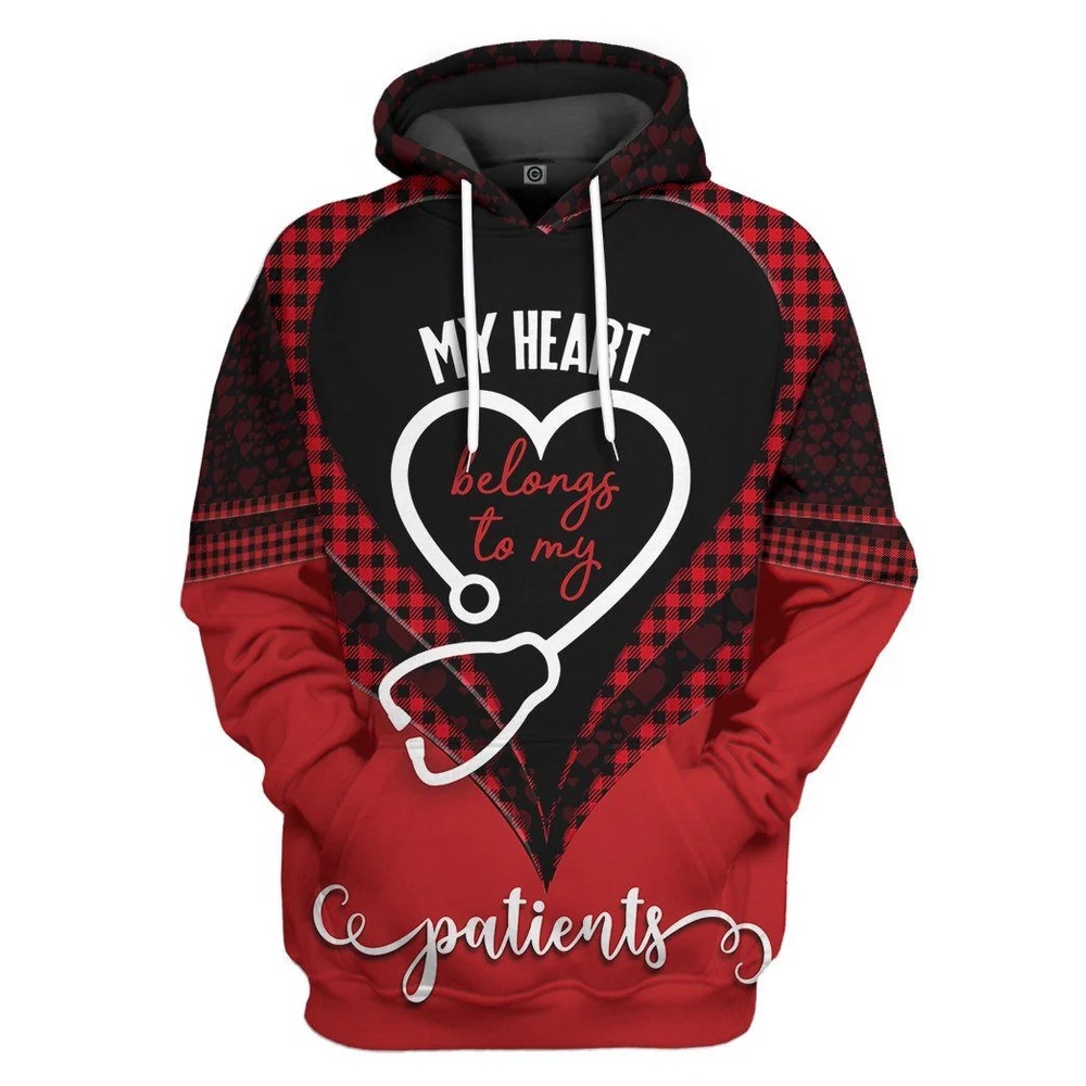 Valentines Day Hoodie, 3D My Heart Belongs To My Patients Nurse Valentine Custom Hoodie Apparel Valentines Day Hoodie, 3D My Heart Belongs To My Patients Nurse Valentine Custom Hoodie Apparel