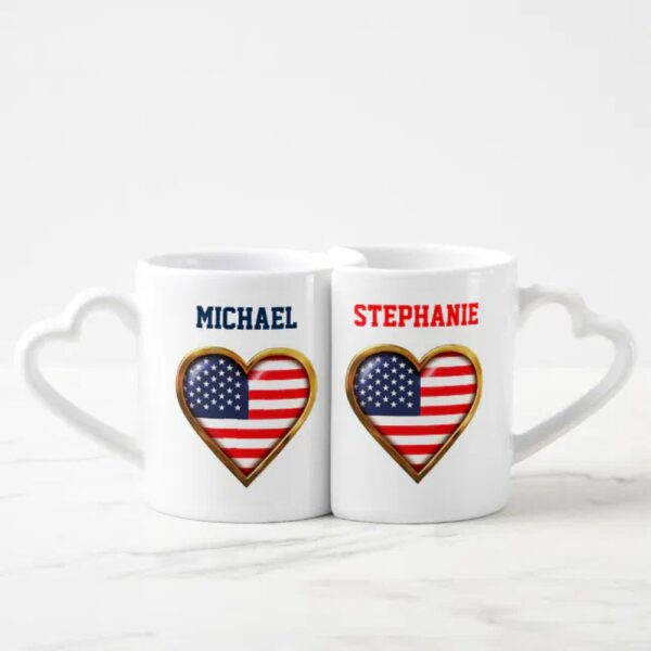 Vanlentine Heart Shaped Mug Set, Customized Heart Shaped Mug Set US Flags Coffee Mug Set