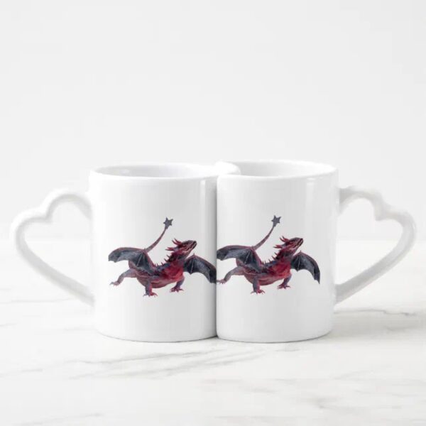 Vanlentine Heart Shaped Mug Set, Dragon Fantasy Photoshop Giant Coffee Mug Set