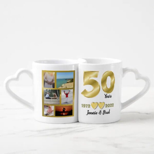Vanlentine Heart Shaped Mug Set, Heart Shape Rain Custom Photo Collage 50th Anniversary Heart Shaped Coffee Mug Set