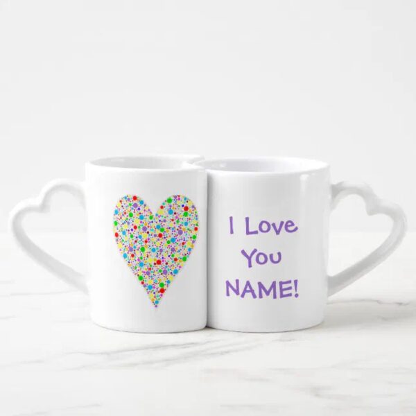 Vanlentine Heart Shaped Mug Set, Heart Shape Rainbow Multi Colored Polka Dots Coffee Mug Set