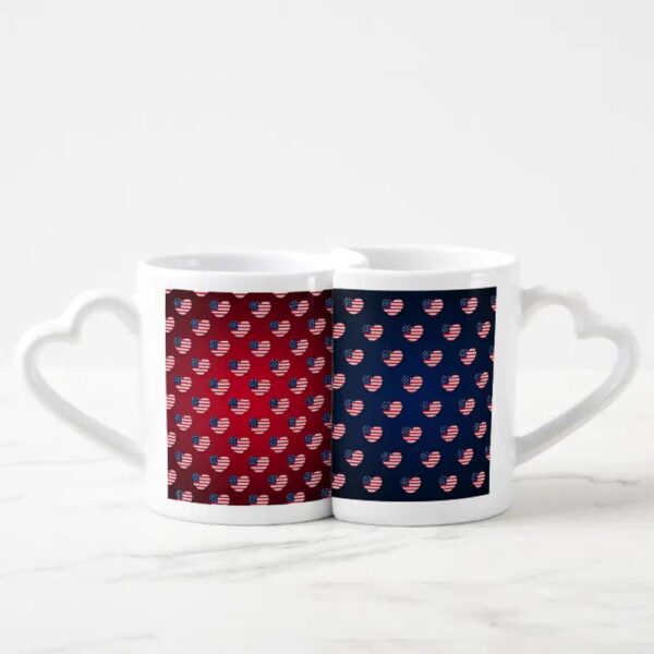 Vanlentine Heart Shaped Mug Set, Heart Shaped American Flags With Red & Blue Coffee Mug Set
