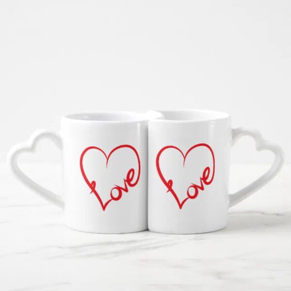 Vanlentine Heart Shaped Mug Set, Heart Shaped Love Word Art Heart Coffee Mug Set