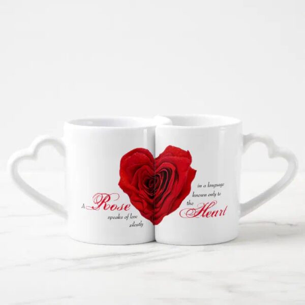 Vanlentine Heart Shaped Mug Set, Heart Shaped Red Rose Coffee Mug Set