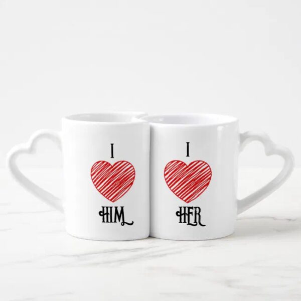 Vanlentine Heart Shaped Mug Set, Him Coffee Mug Set