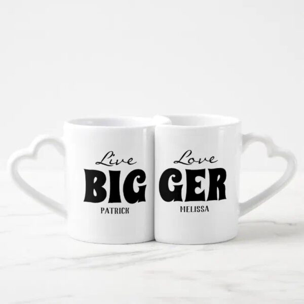 Vanlentine Heart Shaped Mug Set, Live Big Love Bigger Couples Heart Shape Coffee Mug Set