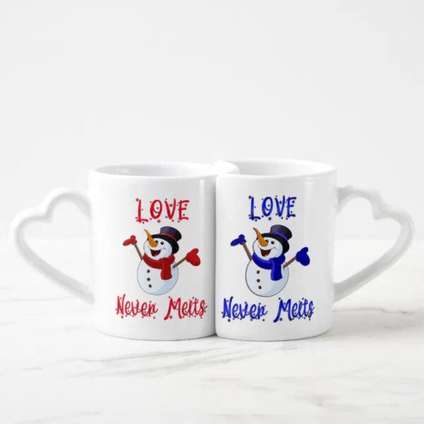 Vanlentine Heart Shaped Mug Set, Love Never Melts Heart Shaped Mug Valentines Day Coffee Mug Set