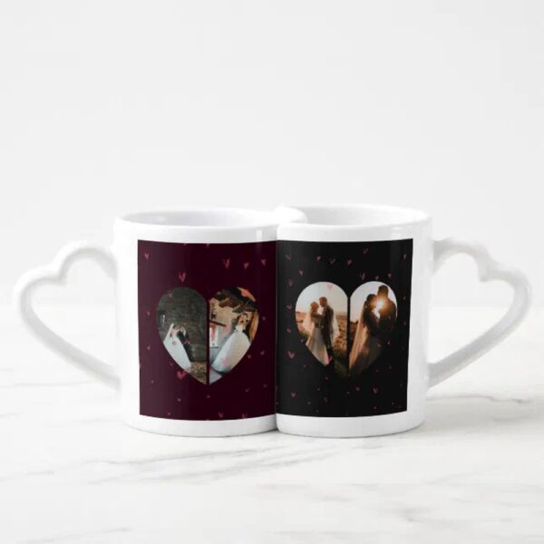 Vanlentine Heart Shaped Mug Set, Lovely Custom Photo Heart Shaped For Her Him Coffee Mug Set