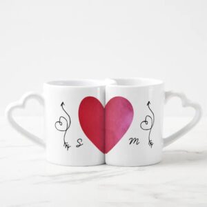 Vanlentine Heart Shaped Mug Set, Modern Monogram…